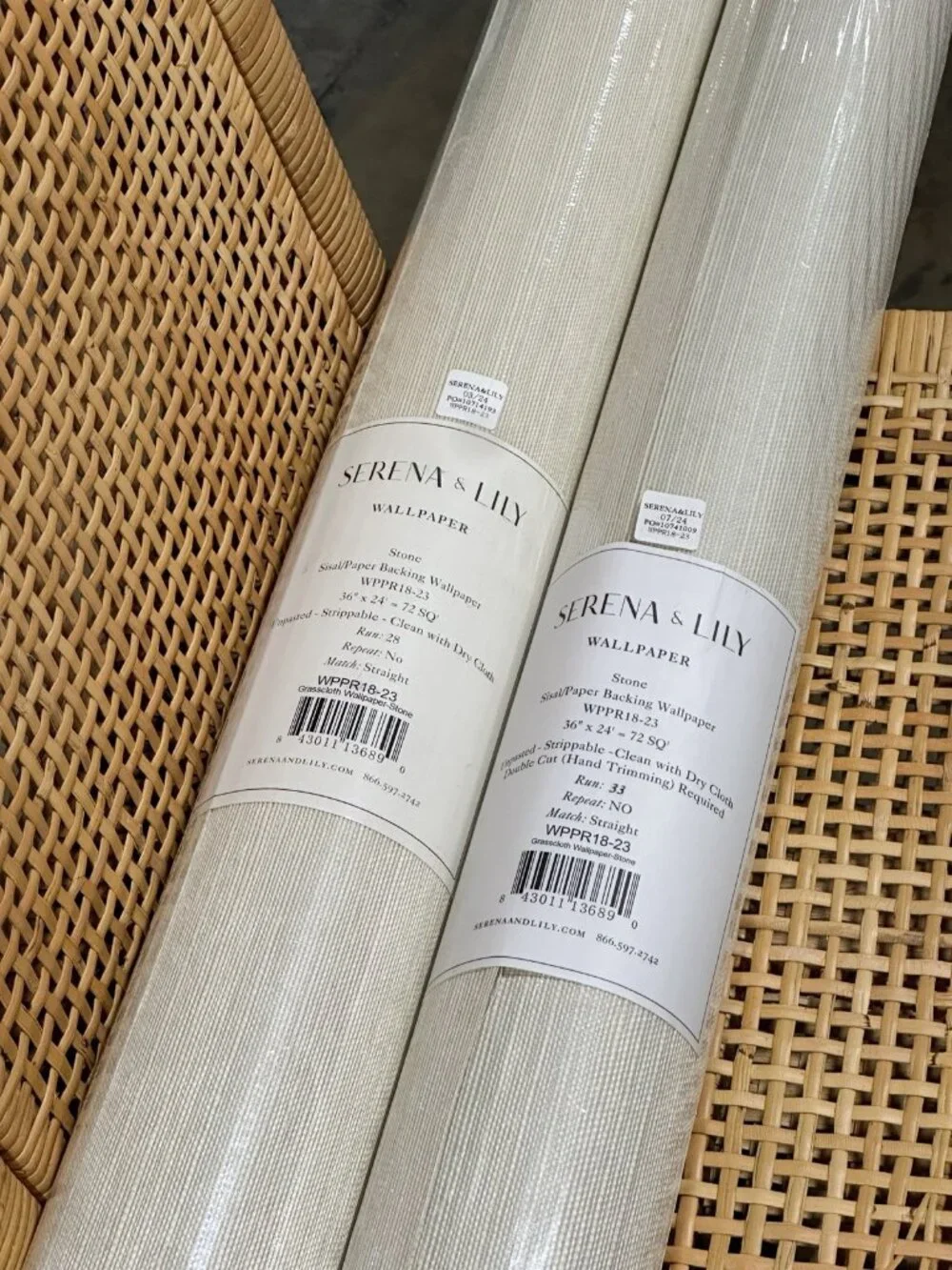 NEW Serena & Lily Grasscloth Wallcovering (Different Run #’s)-Stone Beige